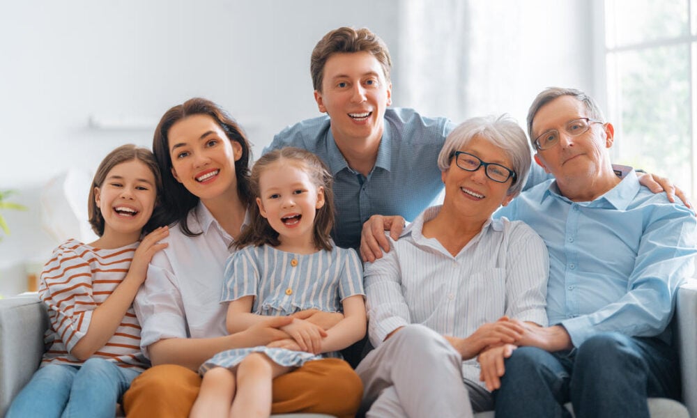 Nice girls, their mother, father, grandfather and grandmother and grandfather