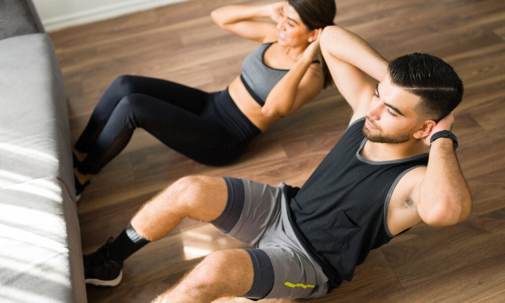 Staying fit together. High angle of an active man and woman