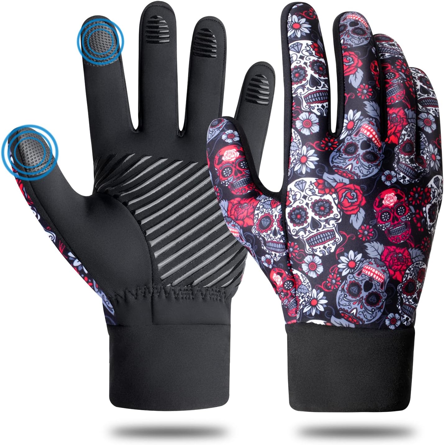 RYMNT Winter Gloves with Touch screen, Lightweight Texting Thermal Gloves with Anti-Slip, Water Resistant for Workout, Hiking, Running, Cycling, Driving, Outdoor Camping and Daily Working.Skull-Medium