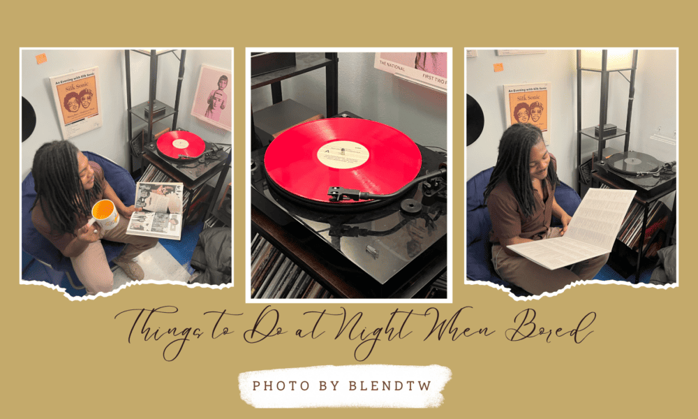 A collage of nighttime activities including stargazing, dining out, and attending a concert under a starry sky.