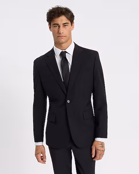 Slim Black Wool-Blend Washable Modern Tech Suit Jacket