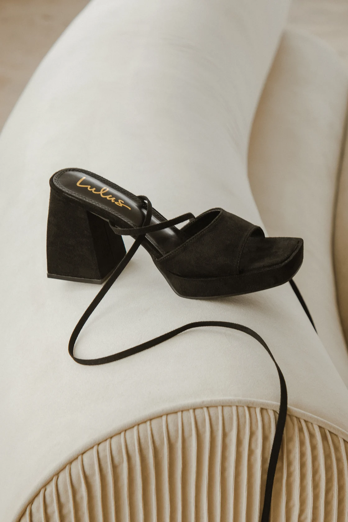 Fiyaa Black Suede Lace-Up Chunky High Heel Sandals