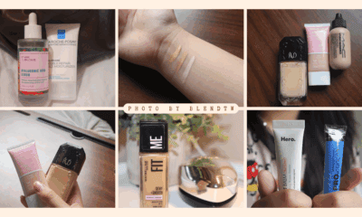 Collage of six images showcasing various makeup and skincare products including serums, moisturizers, foundations, and concealers.